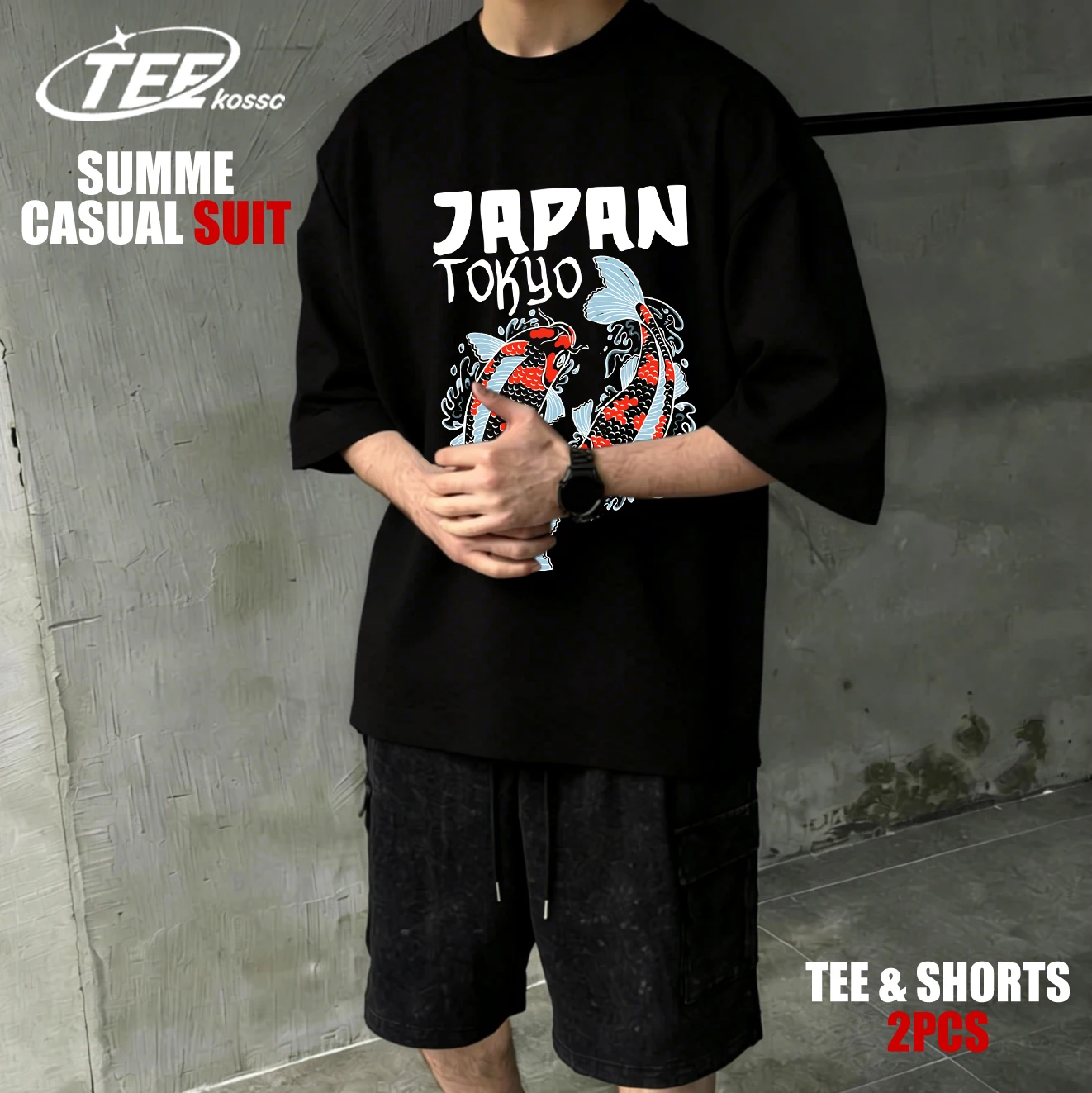 

Harajuku Japan Tokyo Koi Print Men Retro T-Shirt Casual Cotton T Shirts Oversize Hip Hop Clothes Unisex Comfortable Short Suit