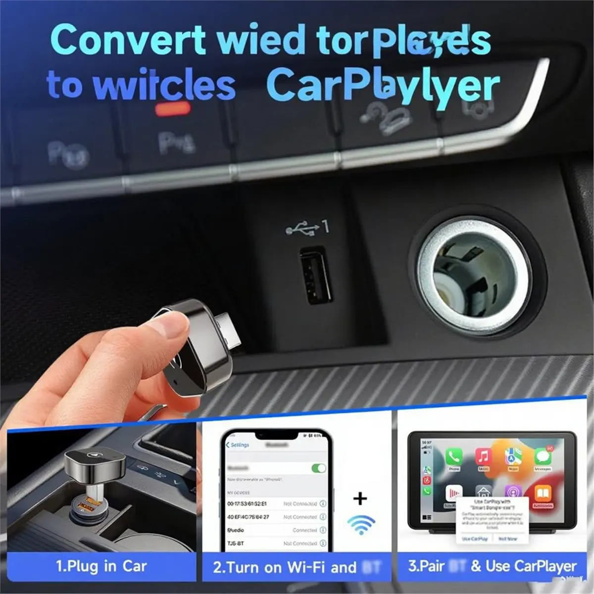 update. Wireless Car Adapter with Fast Connection,Car Phone Converter, Wireless Vehicle Adapter for Most Types of Vehicle Black