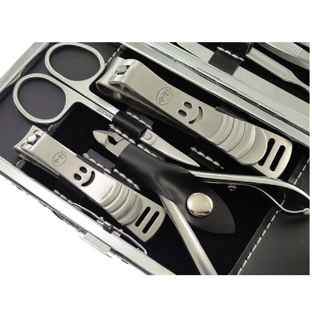 12Pcs Grooming Kit Stainless Steel Manicure Pedicure Set Silver Nail Clippers Files in Stylish PU Bag for Travel Daily Care