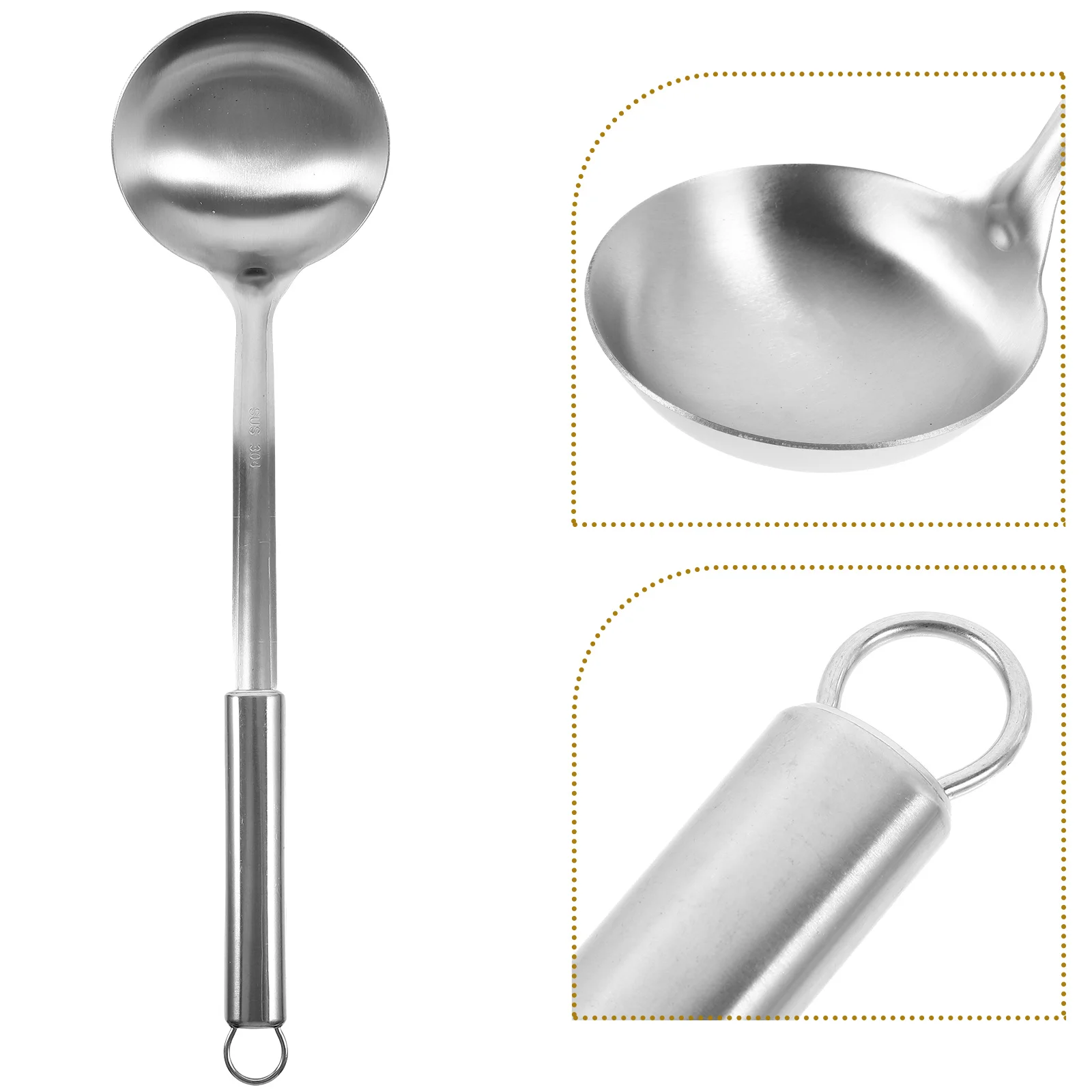 

Stainless Steel Soup Ladle Long Handle Rust Resistant Fine Details Deep Water Ladle Multipurpose Kitchen Utensil for Home
