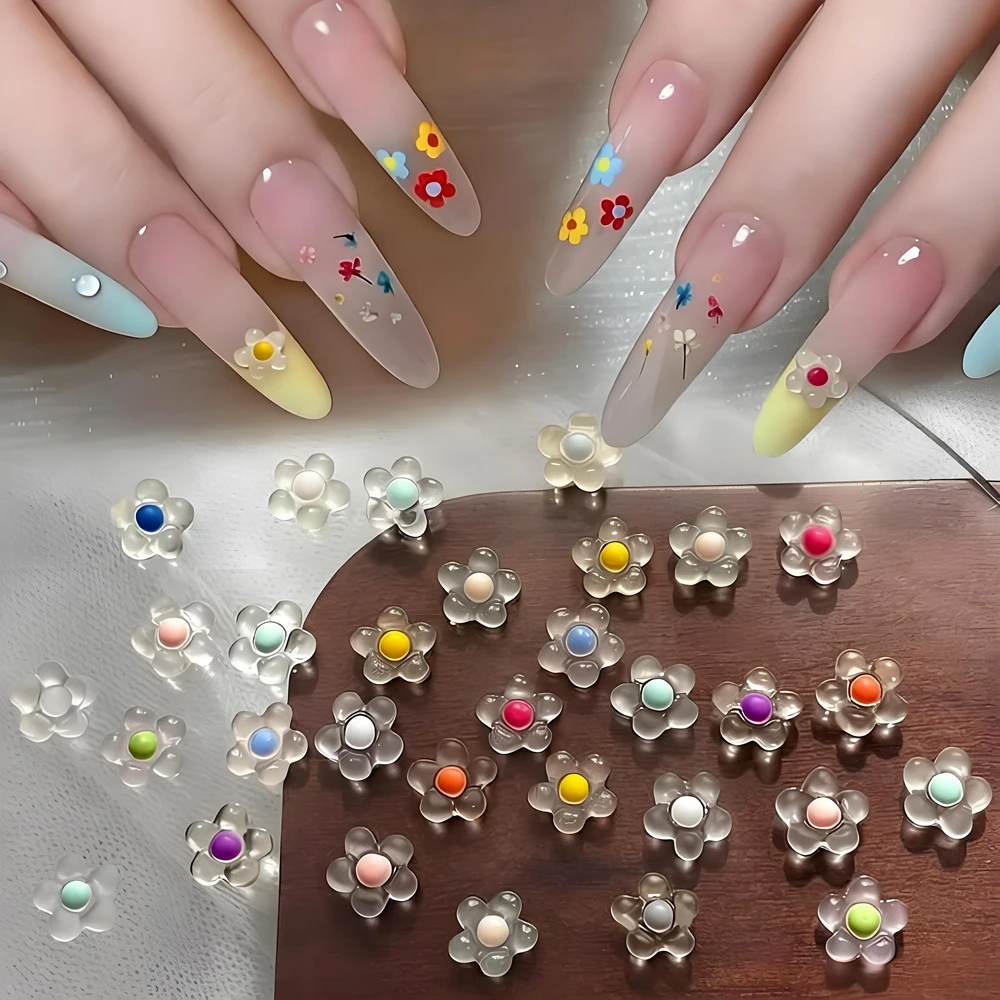 

50PCS 3D Acrylic Five-petaled Flower Nail Art Charms Kawaii Accessories For Manicure Decor Nails Decoration Supplies Material