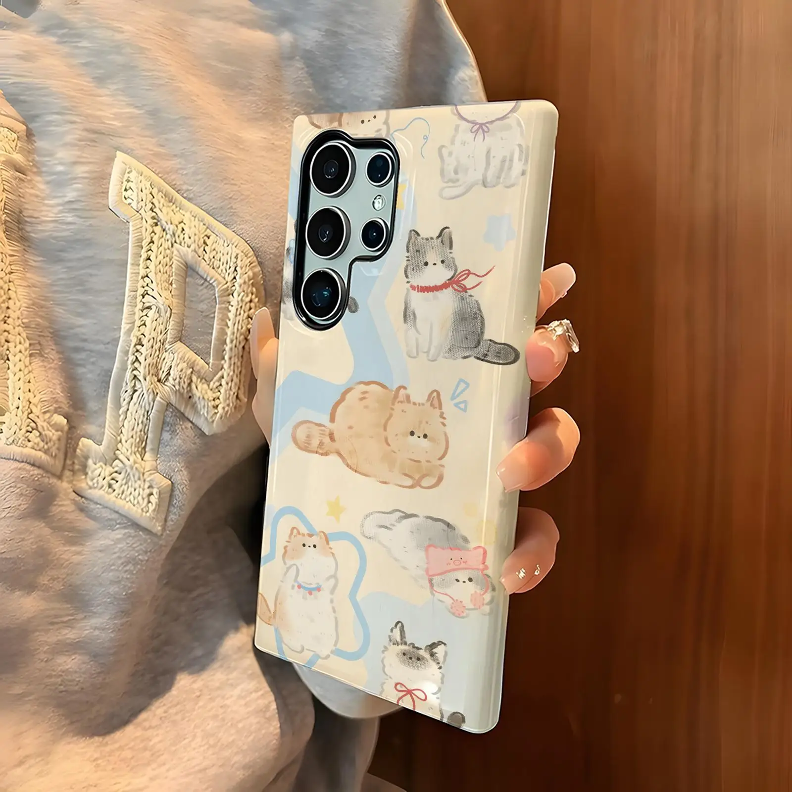 Phone Case For Samsung Galaxy S26 25 S24 S23 S22 S21 Ultra Cute little cat Glossy Film Phone Case