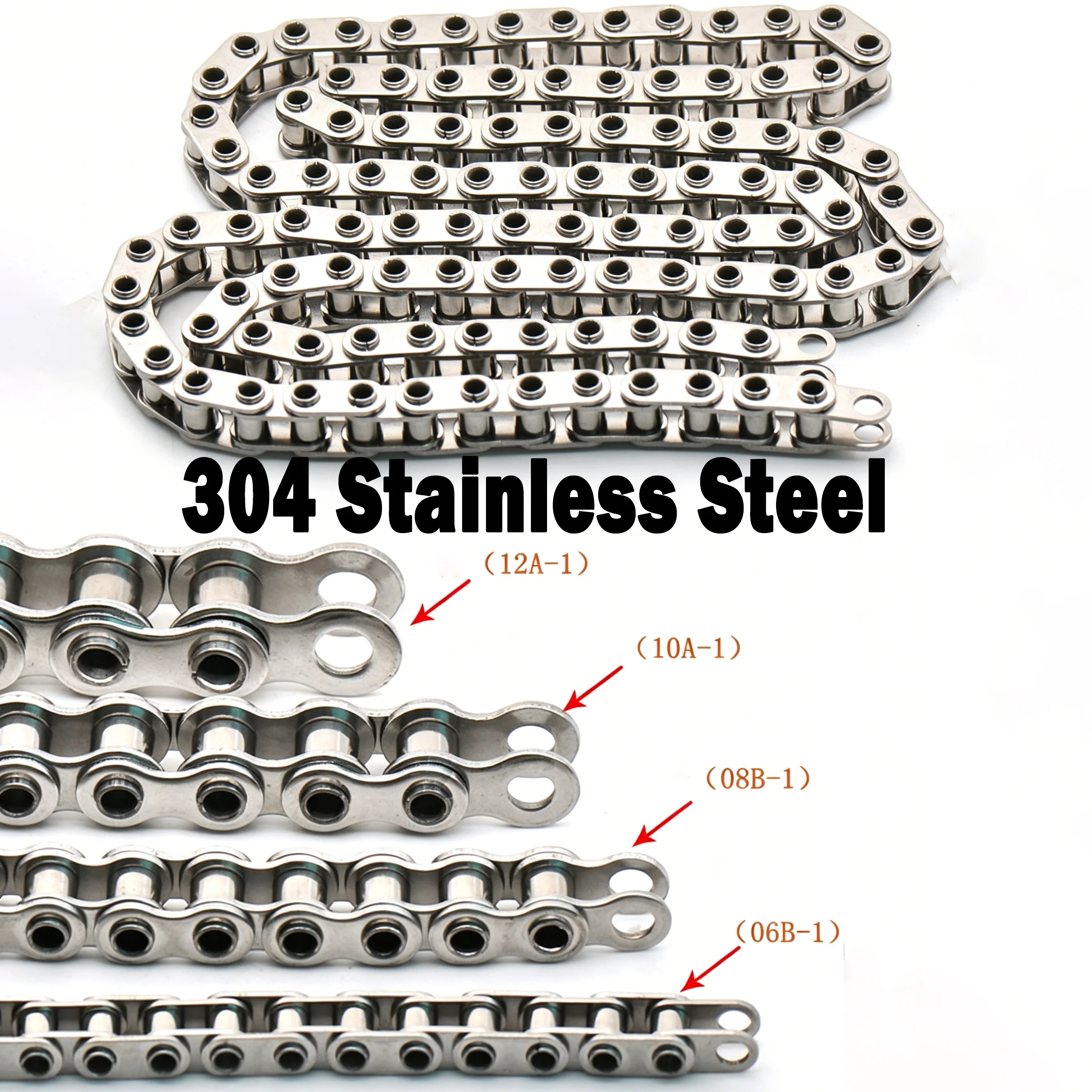 1pcs 304 Stainless Steel Roller Chain 1/1.5meter Hollow Pin Chain For Chain Driven Slide Gate Operator And More 06b/08b/10a/12a
