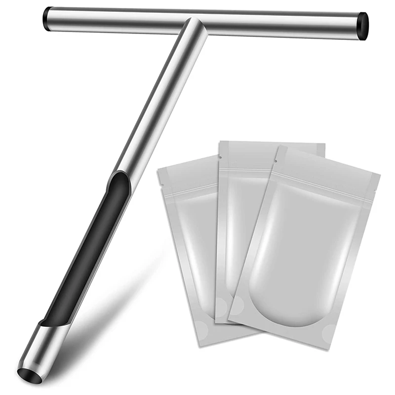 LUDA Soil Sampler Probe 12 Inch - Enforced T Handle - Stainless Steel With Core Sampling Area - Includes Test Bags