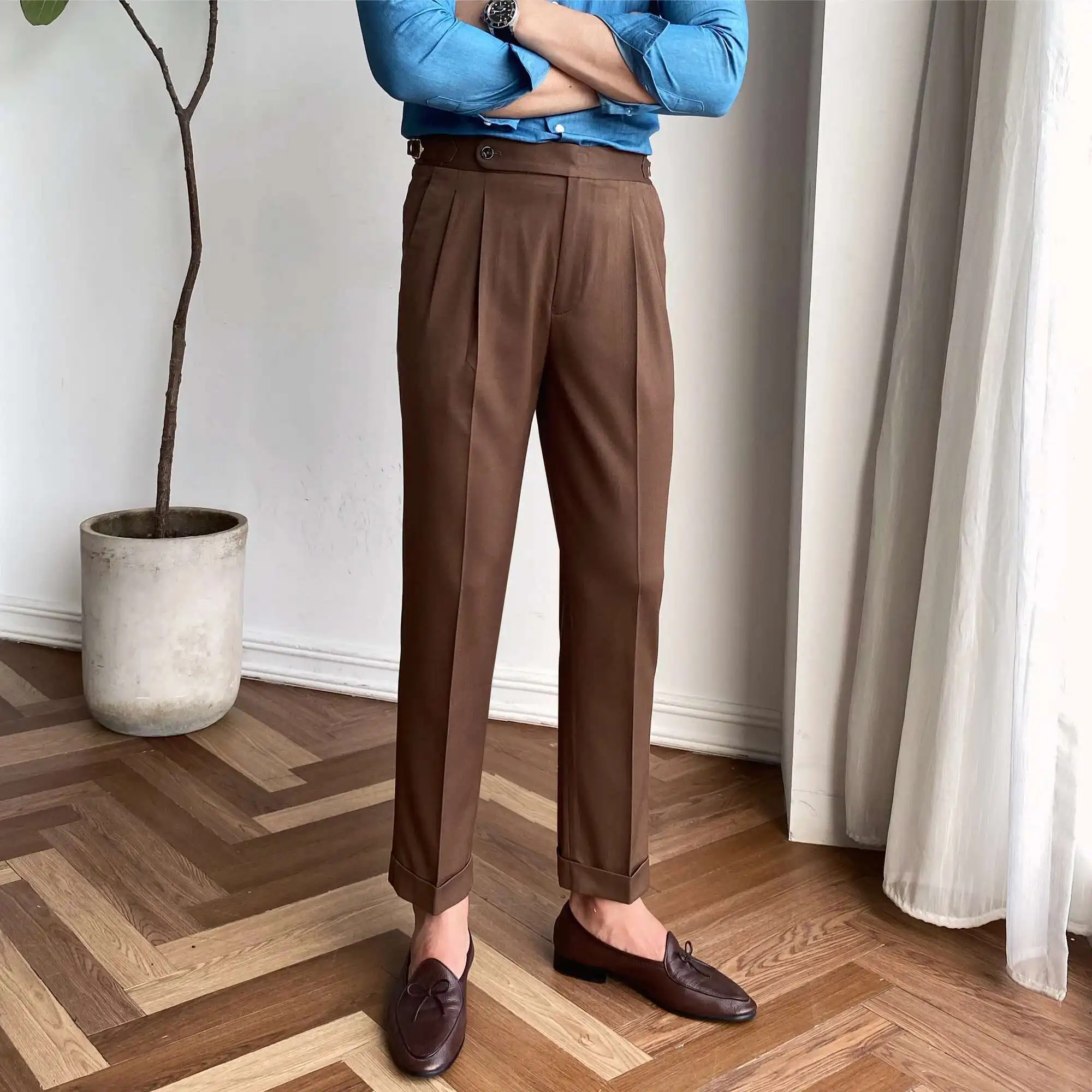 Ý Nam Hombre Đầm Cổ Chân Quần Anh Năm 2021 Cao Cấp Quần Áo Xã Hội Quần Traje Hombre Form Đầm Suông quần Nam