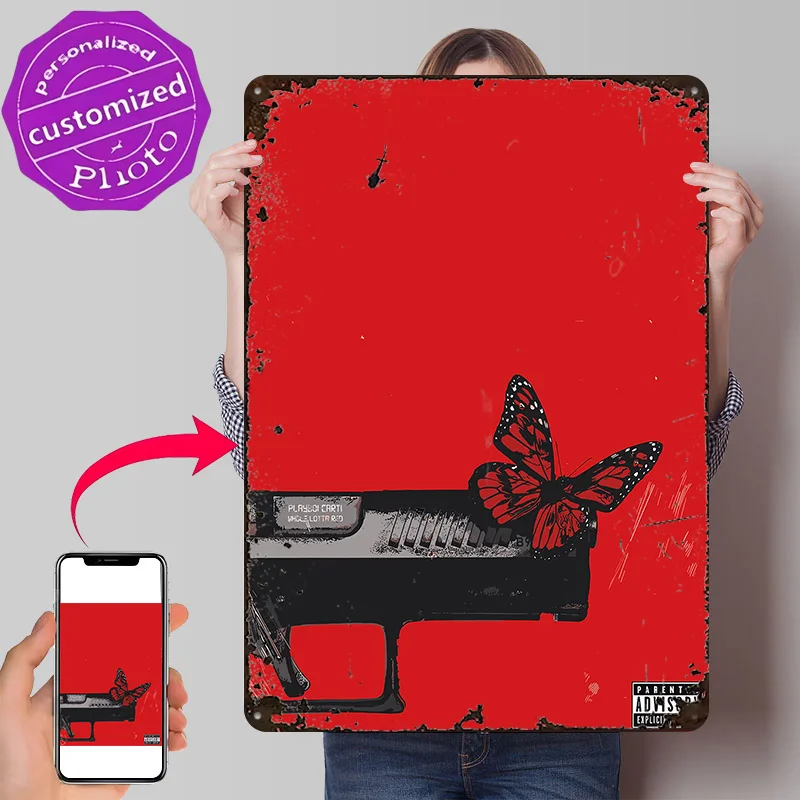 Playboi Carti - Whole Lotta Red Personalized 3D Textured Metal Poster Wall Art Tinplate Sign for Coffee Bar Accessories Man Cave