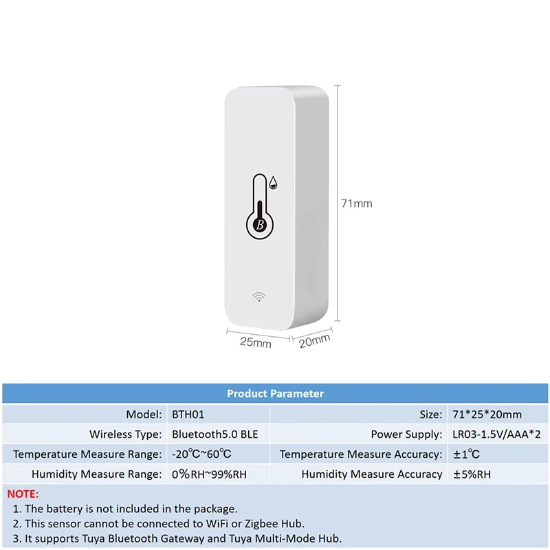 Tuya BT Sensore intelligente di umidità della temperatura Igrometro interno Il telecomando APP compatibile con Bluetooth funziona con Alexa Google Home