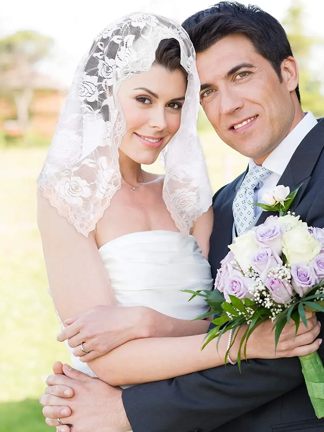 Voile de mariée musulman court, blanc, noir, bord en dentelle, pas cher, accessoires de mariage