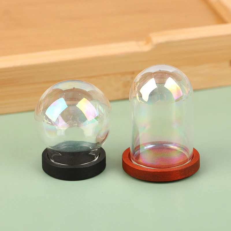 Dollhouse Miniature Dome Glass Cover Cake Mini Flower Display Cloche Bell Jar Hood Immortal Plantplate Dessert Base Holder Box