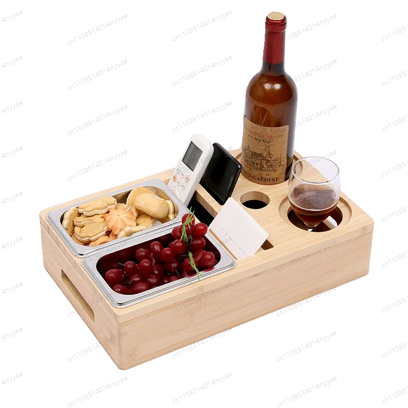 6-in-1 Bamboo Tray with Steel Inserts: Snack Box, Ash Tray & Tissue Holder, Multi-Function Coffee Table Organizer