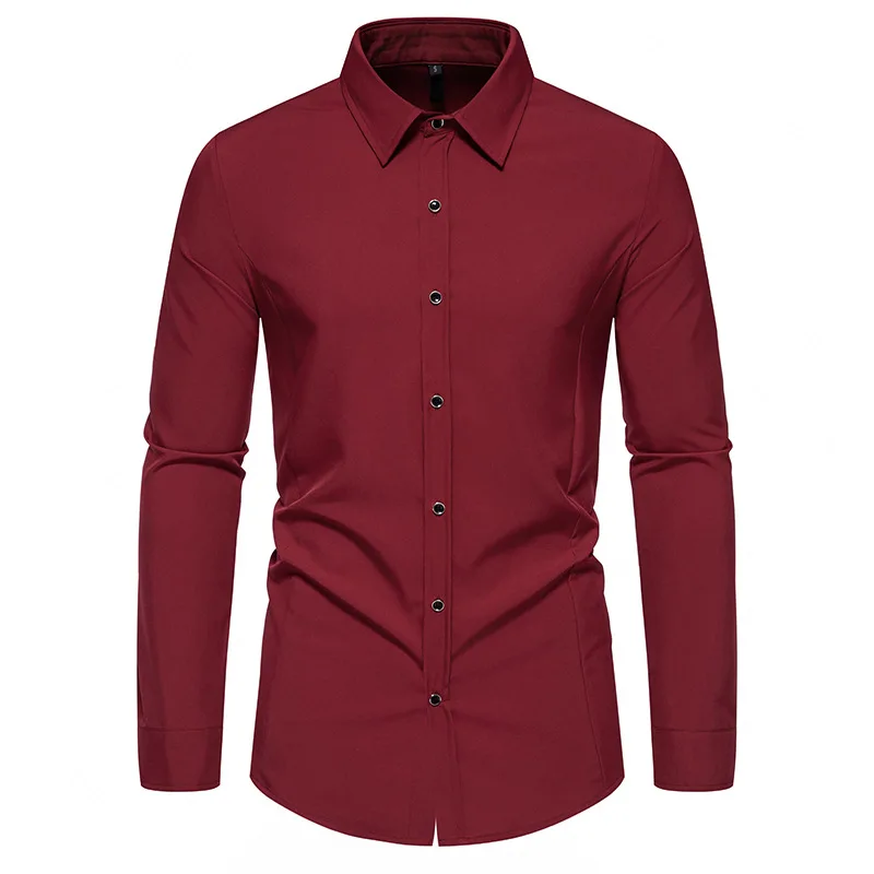 Cross-border Foreign Trade Spring and Autumn New Triangle Collar Shirt Men's Fashion Casual Solid Color Long Sleeve Shirt Men's