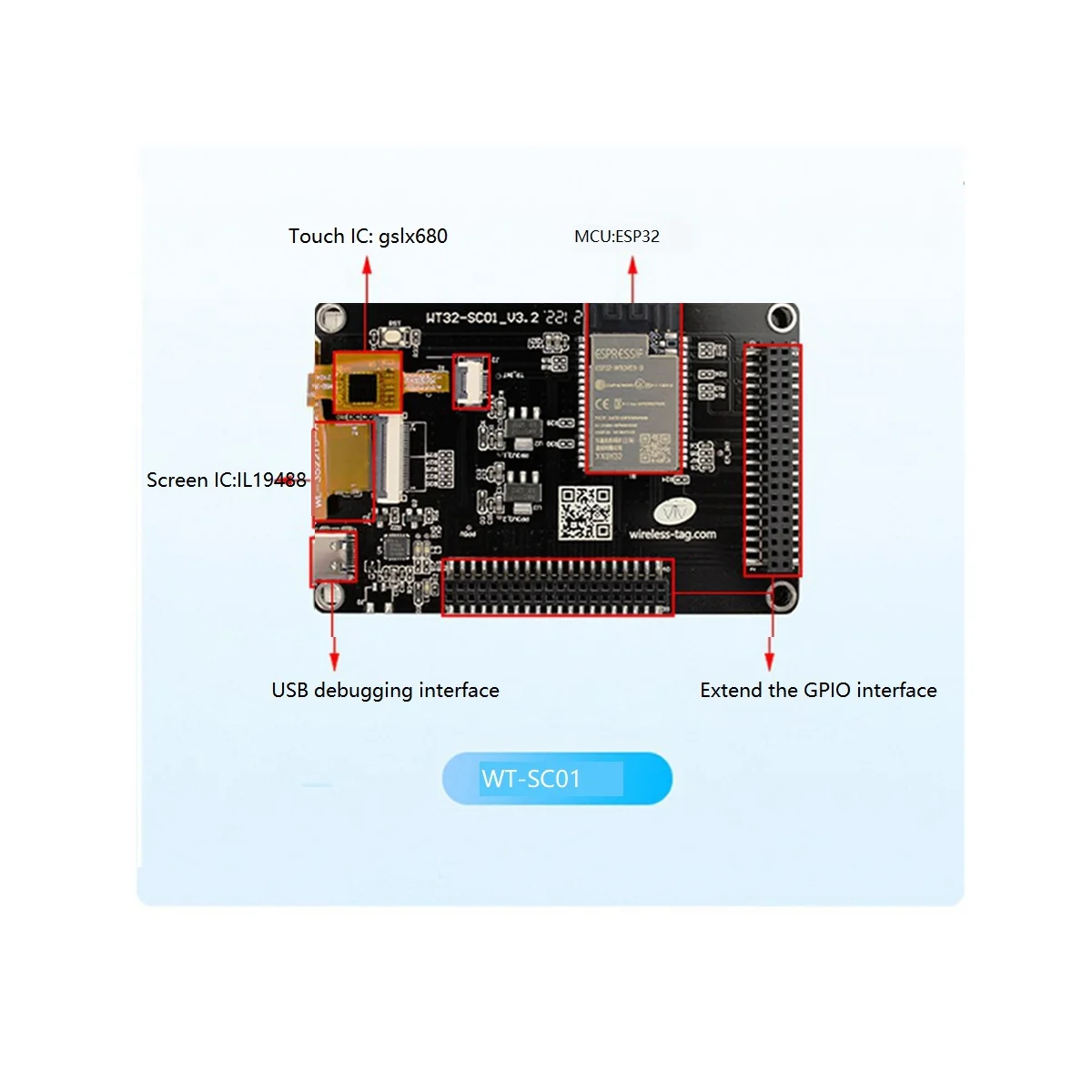 WT32-SC01 ESP32 Development Board ESP32-WROVER-B with 3.5 Inch RGB Multi-Touch LCD Screen Built-in Bluetooth Wifi Module