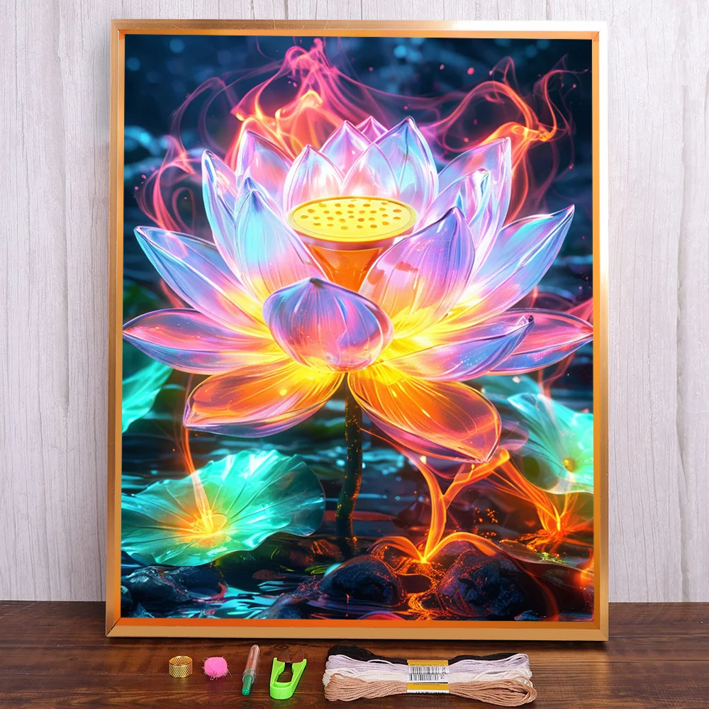 

Fantasy Lotus Printed Cross-Stitch DIY Embroidery Complete Kit Handiwork Needlework Sewing Handmade Home Decor Wholesale Jewelry