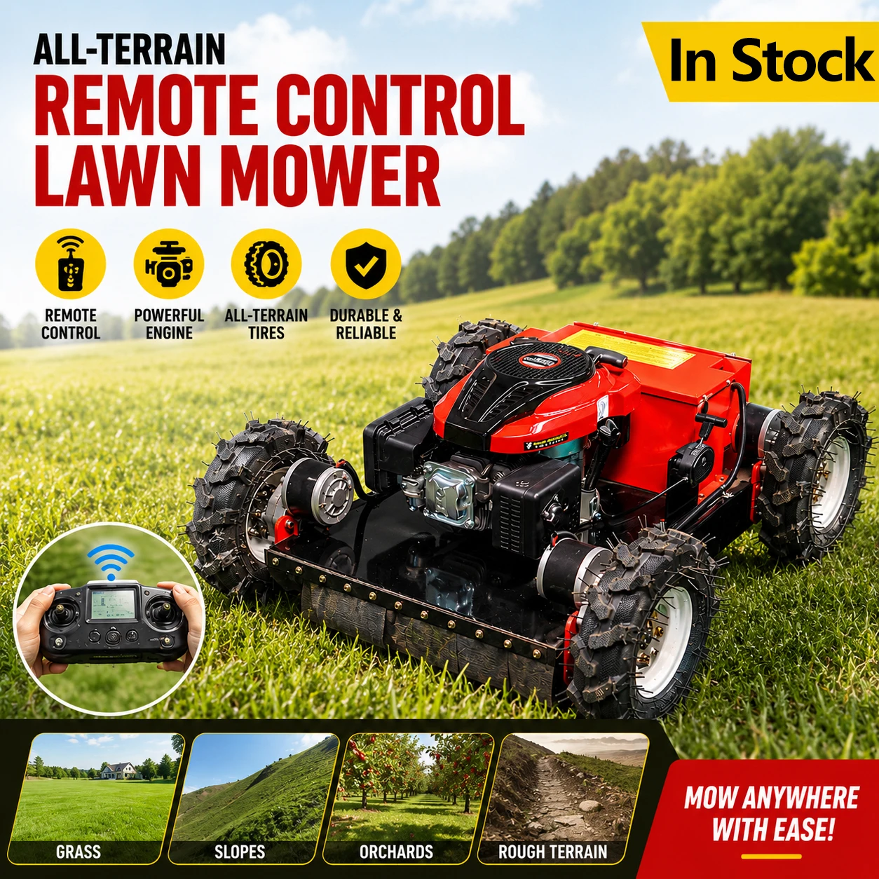 

HW-196 All Terrain 196CC Gas Lawn Mower Remote Control for Garden Yard Home Use Weeding Track Grass Cutter Lawn Care Equipment