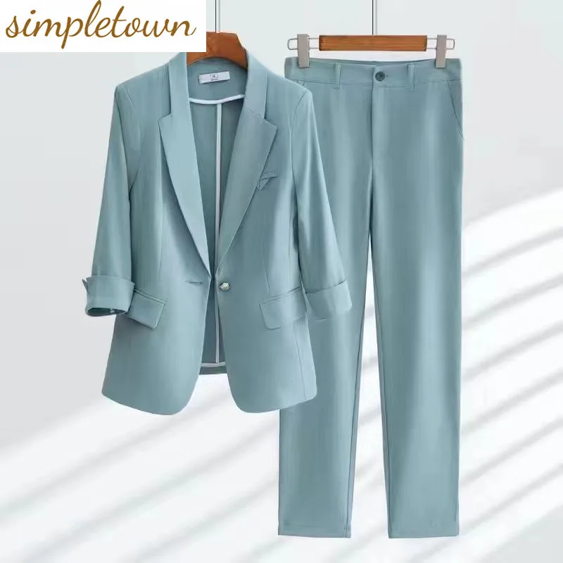 

2023 Summer New Unlined Thin Jacket Casual Wide Leg Pants Two Piece Elegant Women's Pants Suit Office Outfits