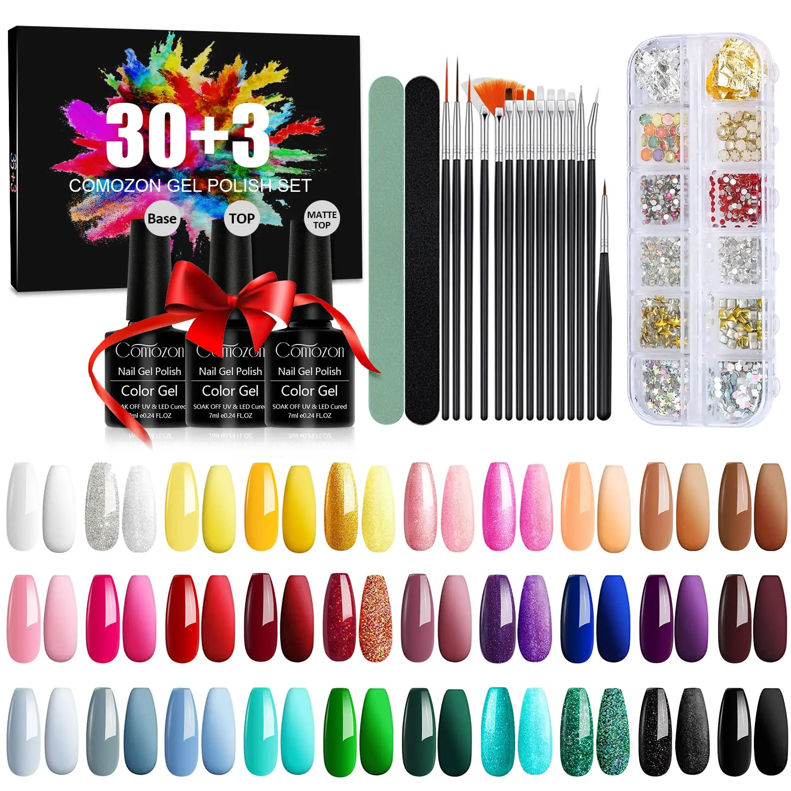 62 Stück Gel Nagellack Kit, 30 Farben Gel Nagel Kit, Nagellack, Gel Nagellack Set mit Basis lack/glänzend & matt Dec klack/