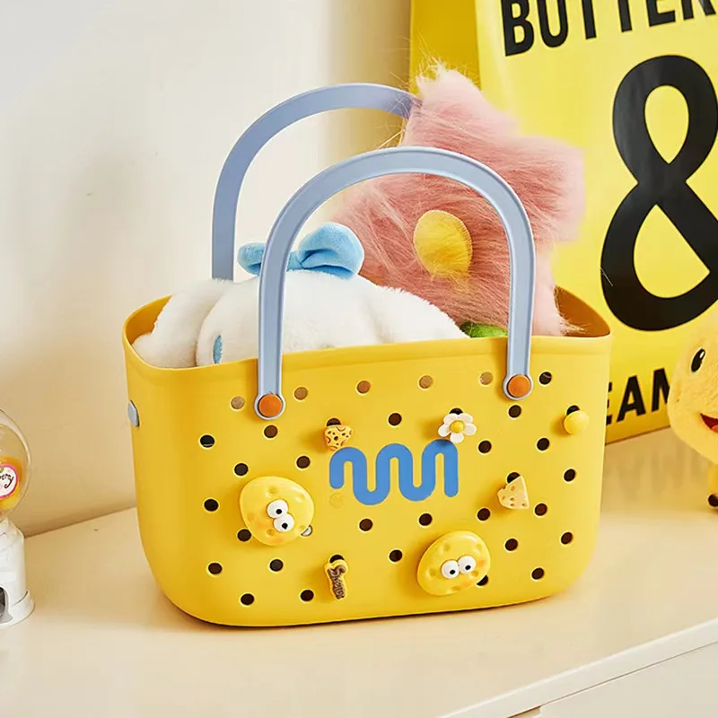 Dopamine Bath Basket Waterproof Bathroom Bag Book Storage Toy Storage Snack Storage With Decoration Bathroom Basket