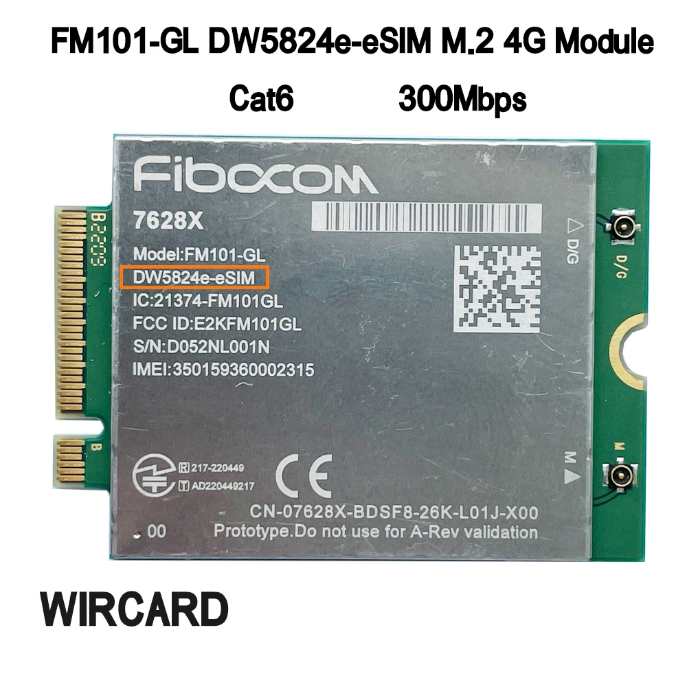 FM101-GL DW5824e DW5824e-eSIM LTE 4G, módulo M.2, Tarjeta 4G, Cat6, 300Mbps, para ordenador portátil