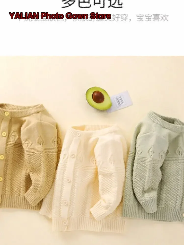Infant Knit Sweater Set Spring Autumn Fleece Lined Thickened Coat for Babies