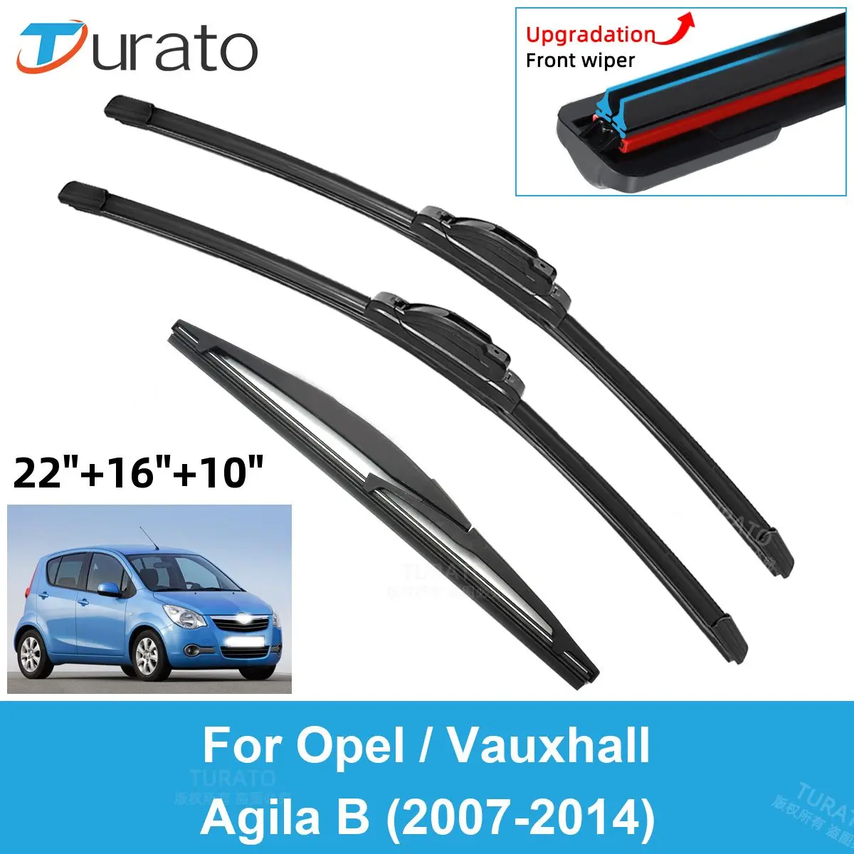 

3PCS Car Wiper Blades for 2007-2014 Opel / Vauxhall Agila B Rear Windshield Wipers Double Rubber Car Accessories 2012 2013 2014