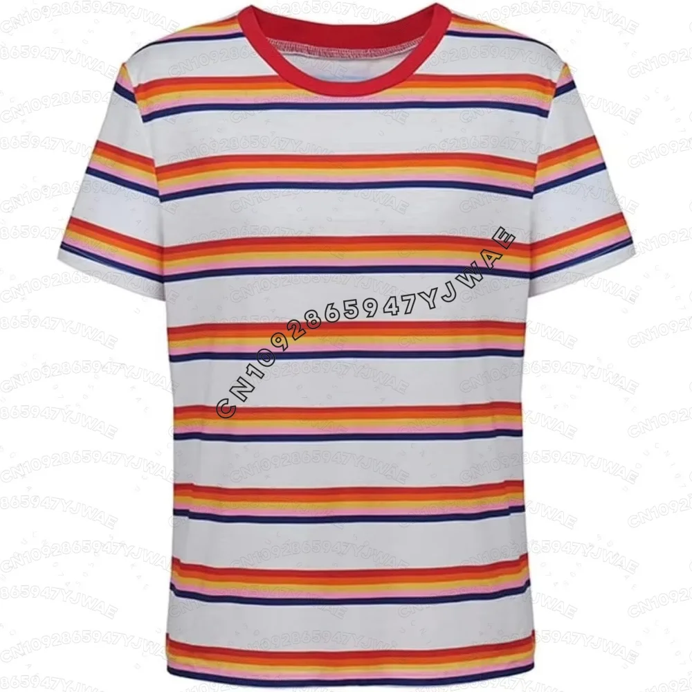 2026 Max Mayfield Cosplay Costume Rainbow Striped T-shirt Women Girl Casual Colorful For Short Sleeve Beach T-Shirt