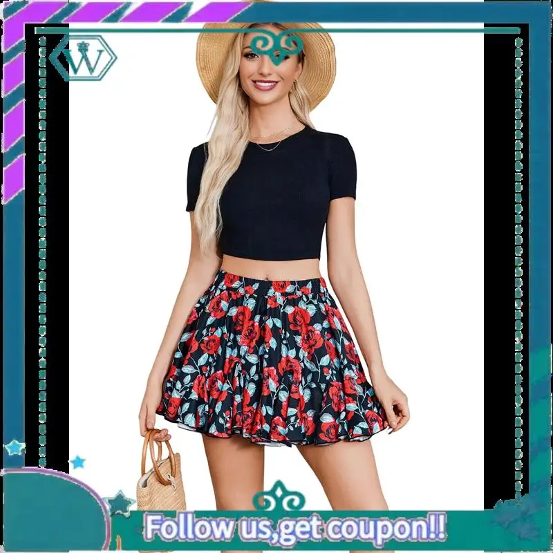 

A09P Women's Pleated Skater- Skirt Basic Casual High Waisted Ruffles- Flared Mini Lingerie- Skirts