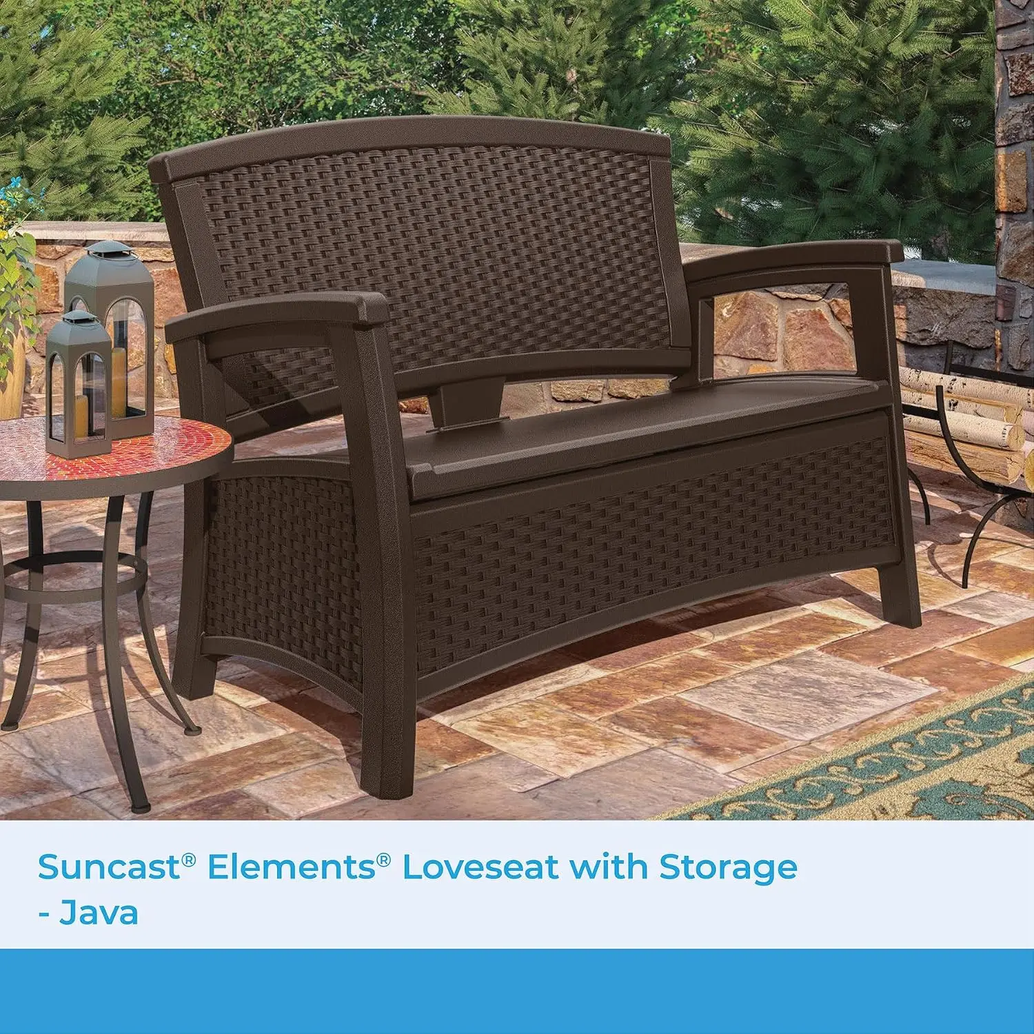 Suncast Outdoor Wicker Love Seat with 23-Gallon Storage, Comfortable Seating for Two, Ergonomic Back Support, All-Weather Furnit