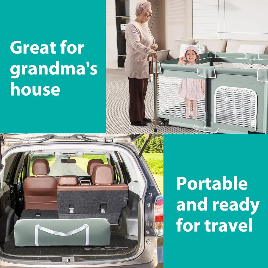 Foldable Playpen for Babies and Toddlers 71"x59" Inches Portable Playpen with Mat Collapsible Play Pen with 2 Handlers Indoor a