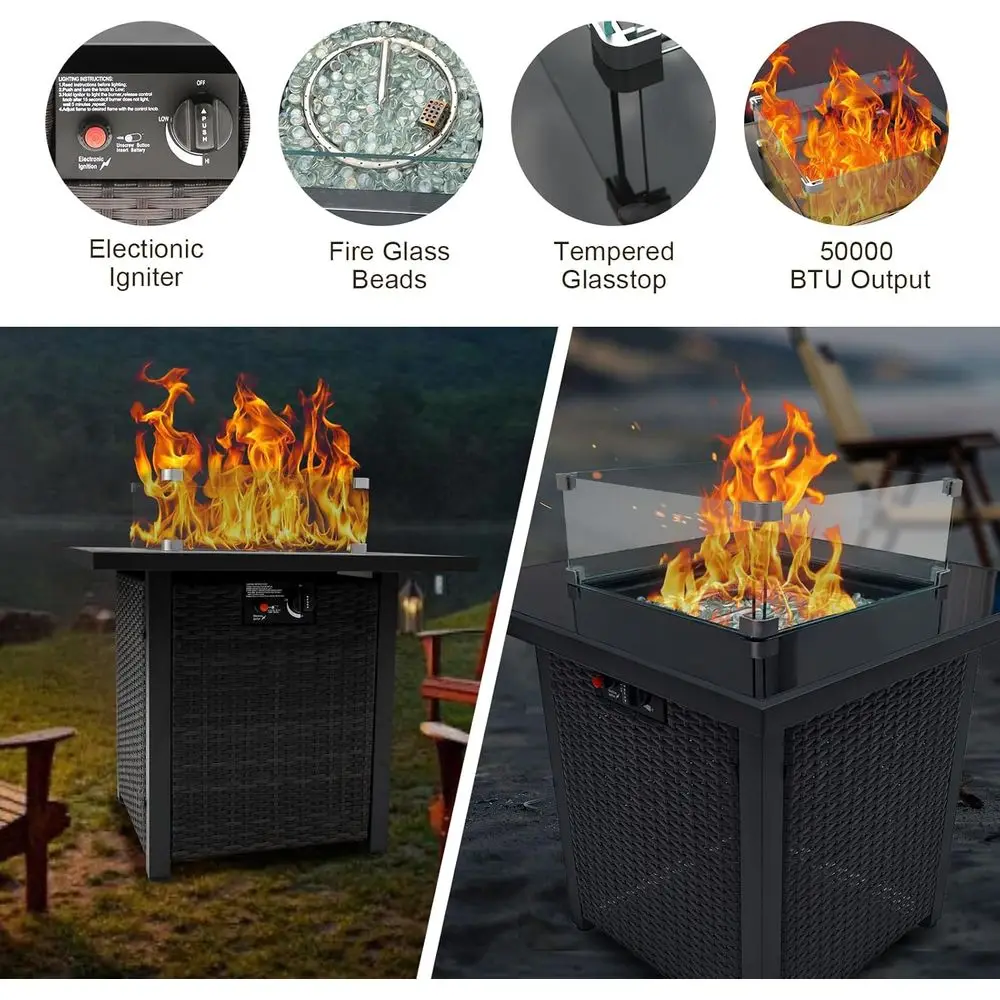 Outdoor Rattan Sectional Sofa Set with Cushions and Glass Table for Patio, Garden, or Backyard (Coffee, 28)