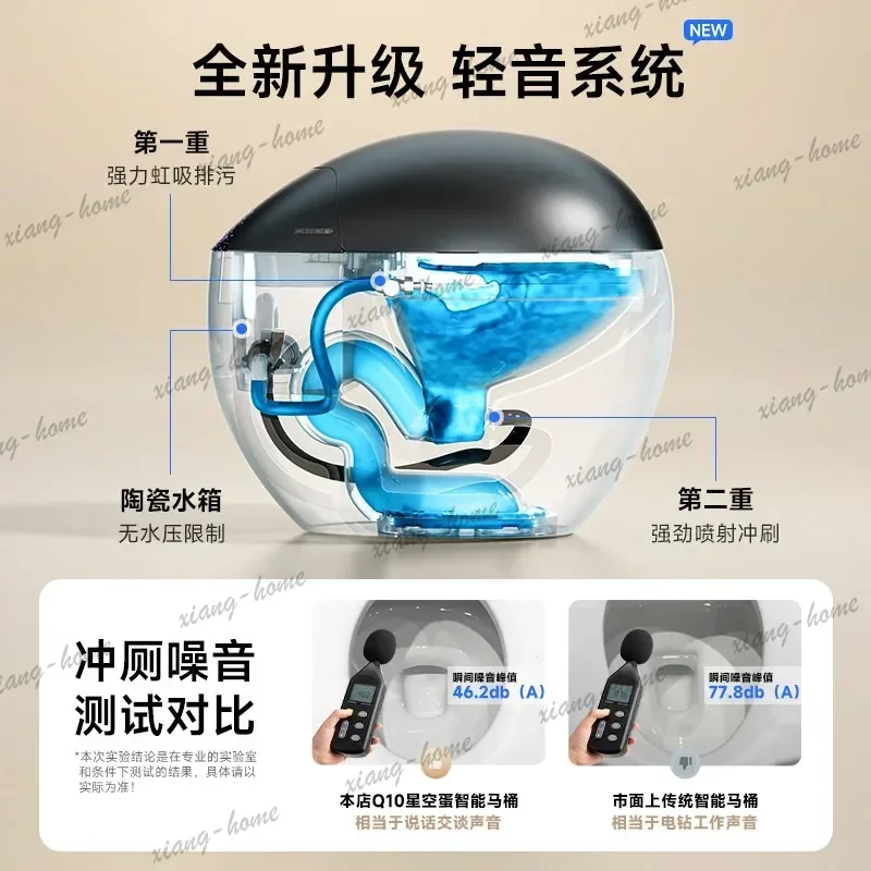 Gun gray egg-shaped smart toilet, automatic induction flip, double waterway cleaning, egg-shaped toilet