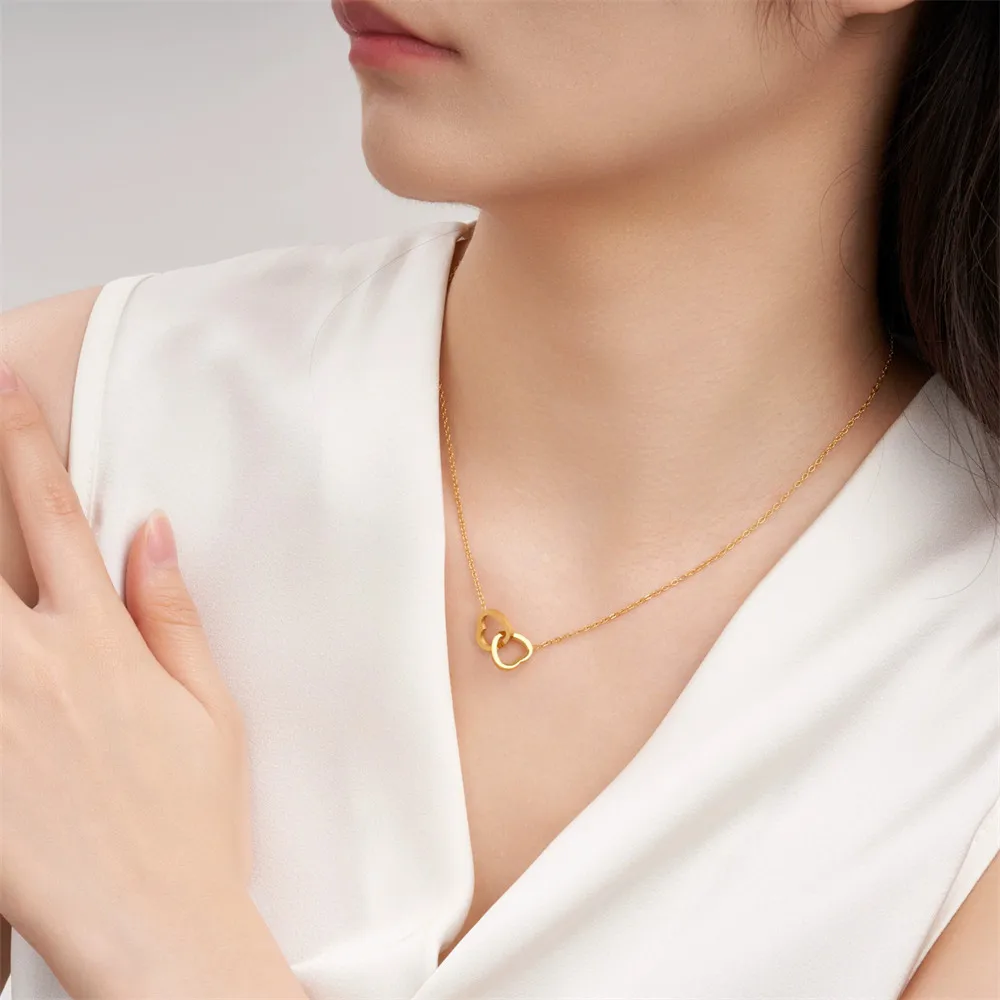 Punk clavícula pequeno coração a coração charme pingente feminino cor de ouro aço inoxidável gargantilha colar corrente para mulheres jóias presente