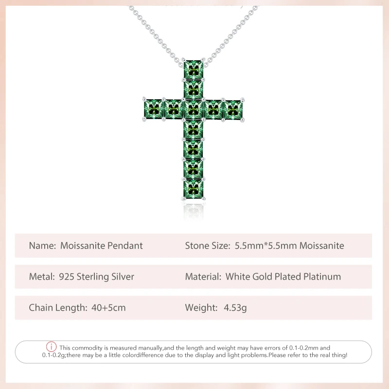 Follow Cloud 5.5mm Green Moissanite Diamond Cross Pendant Necklaces for Women Jewelry Sterling Silver S925 Neck Chain with GRA