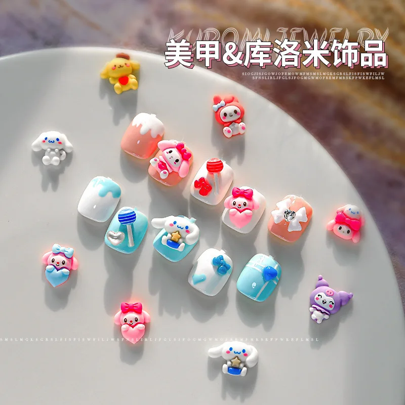 50Pcs Sanrio Hello Kitty Nail Charms Kawaii Kuromi Mymelody Nail Jewelry Manicure Diy Anime Part Sticker Decration Accessories