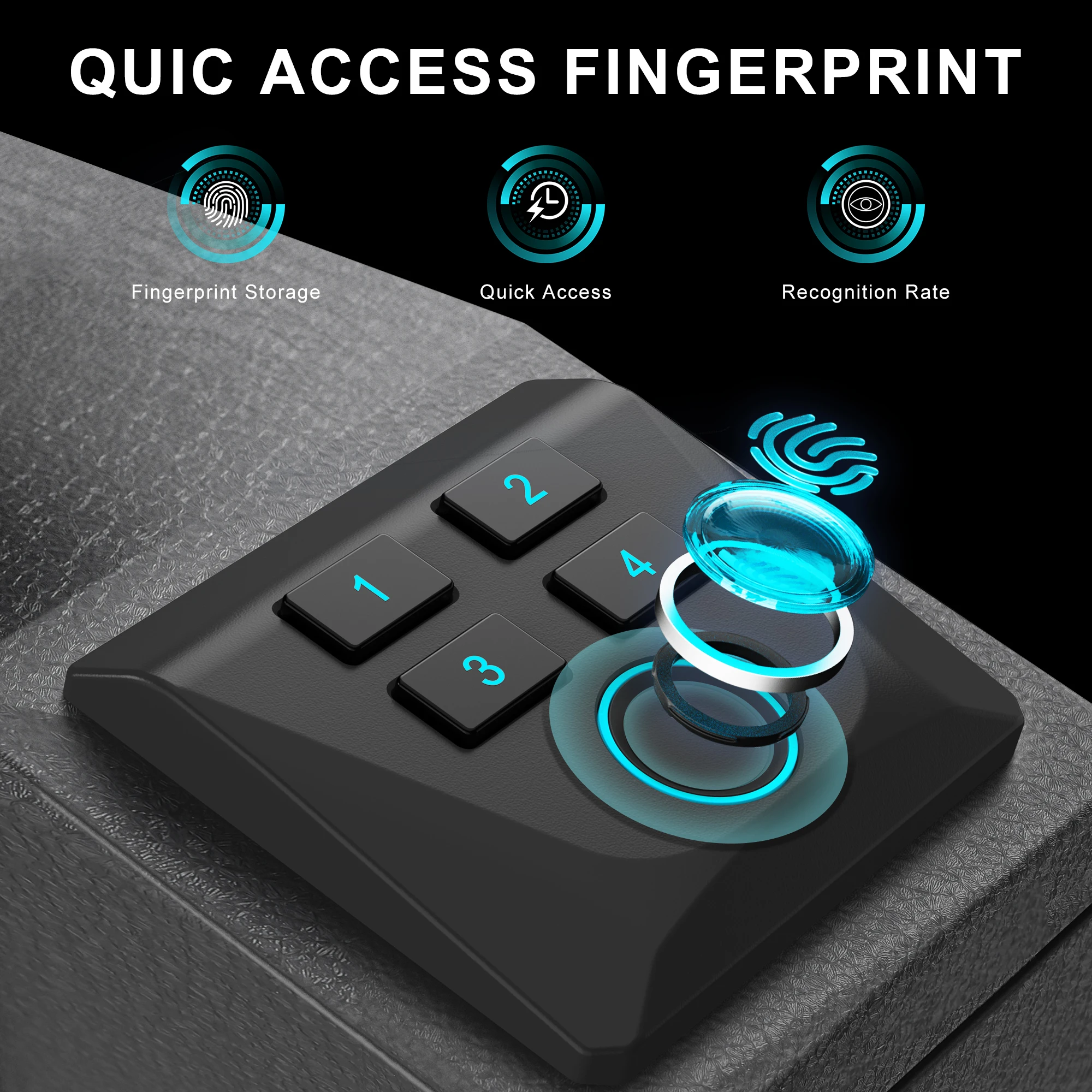 مسدس بيومتري آمن للتركيب، صندوق أمان للبندقية، آمن للوصول السريع مع ضوء LED، صندوق قفل لوحة المفاتيح ببصمة الإصبع