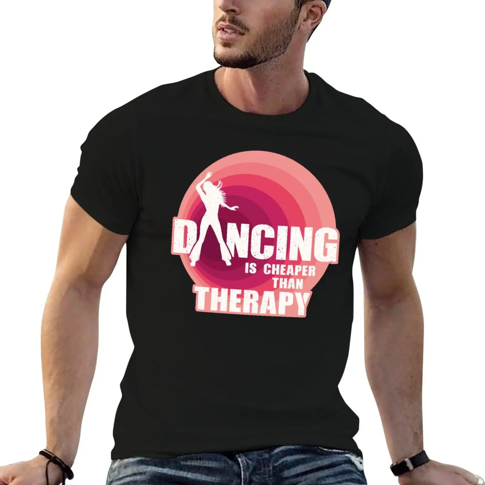 Dancing Is Cheaper Than Therapy T-Shirt Casual Loose Short Sleeve Tee for Men