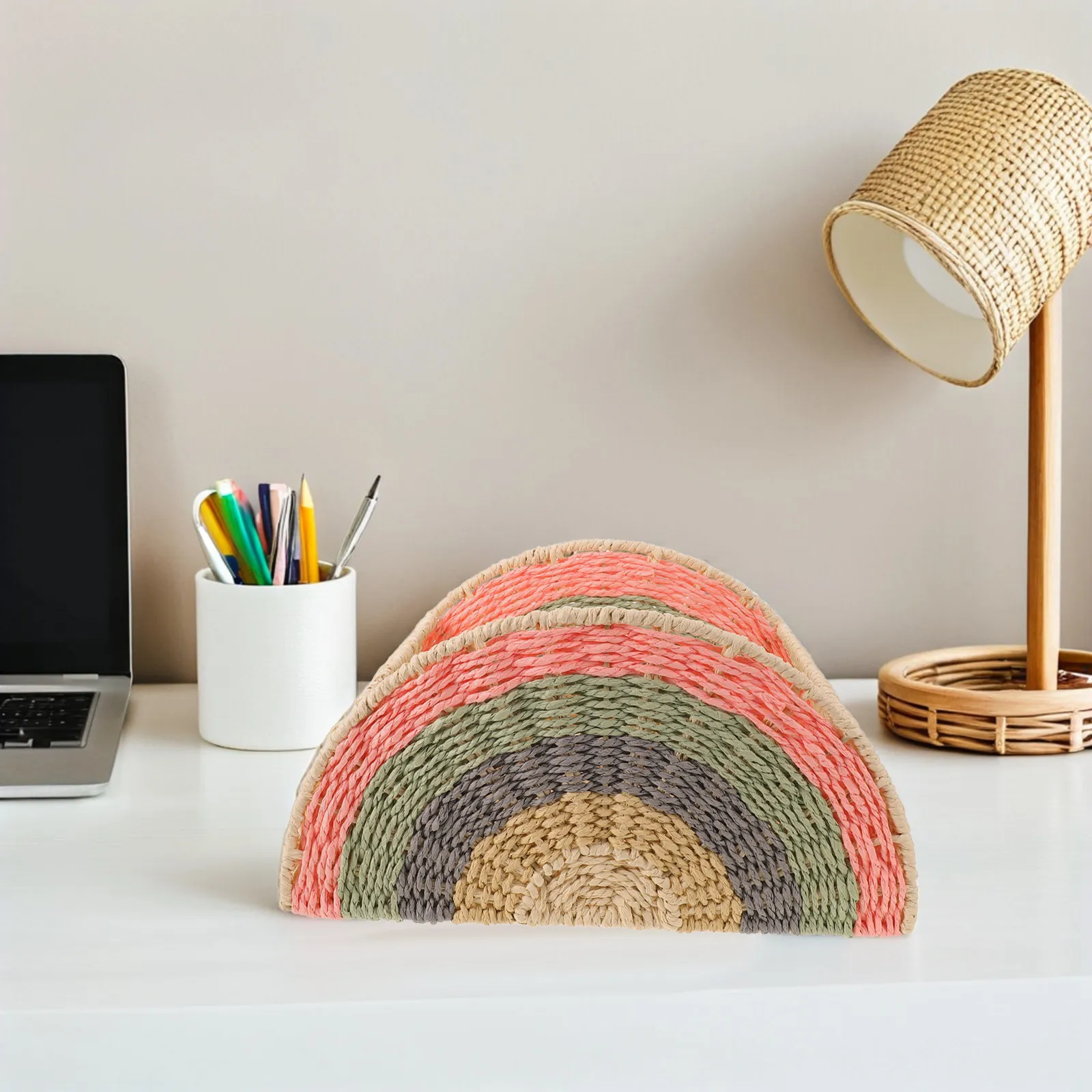 rainbow-woven-paper-rope-pencil-holder-desk-organizer-basket-cute-small-countertop-storage-container-for-home-office-kitchen