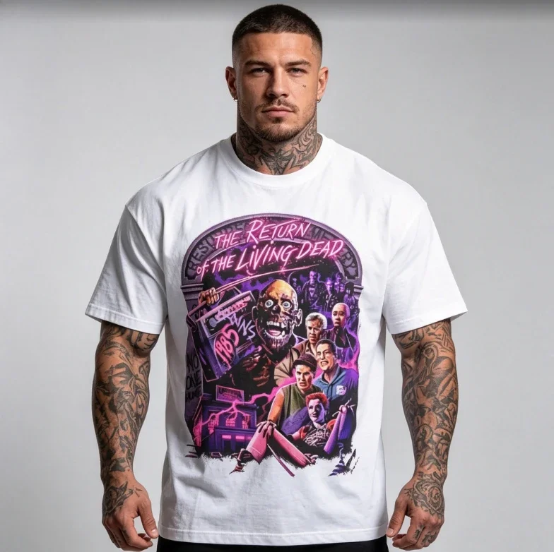 2026 new Fashionable black oversized T-shirt - Monster Group Portrait Collage Retro Horror Art Cotton Blouse