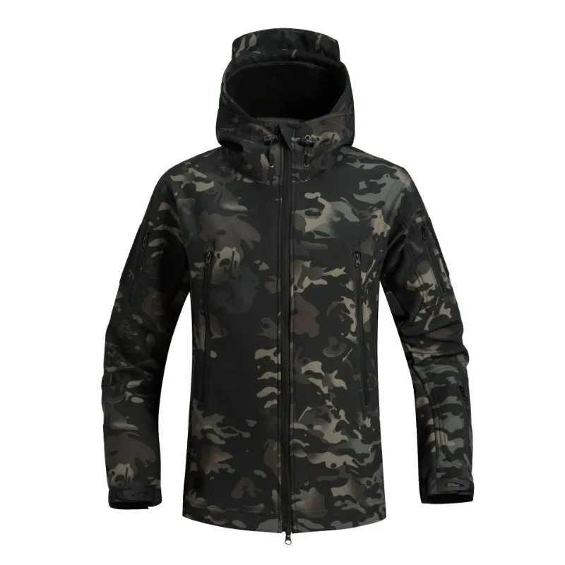 Mens Winter Soft Shell Jacket Men Thicken Fleece Warm Hooded Coats Outdoor Hiking Camiping Camo Army Tactical Waterproof Outwear