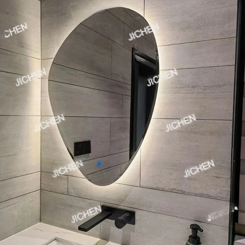 

Nordic Bath Mirrors with Light Bedroom Makeup Mirror Creative Wall-mounted Bathroom Mirror Irregular Luminous Smart Mirror C