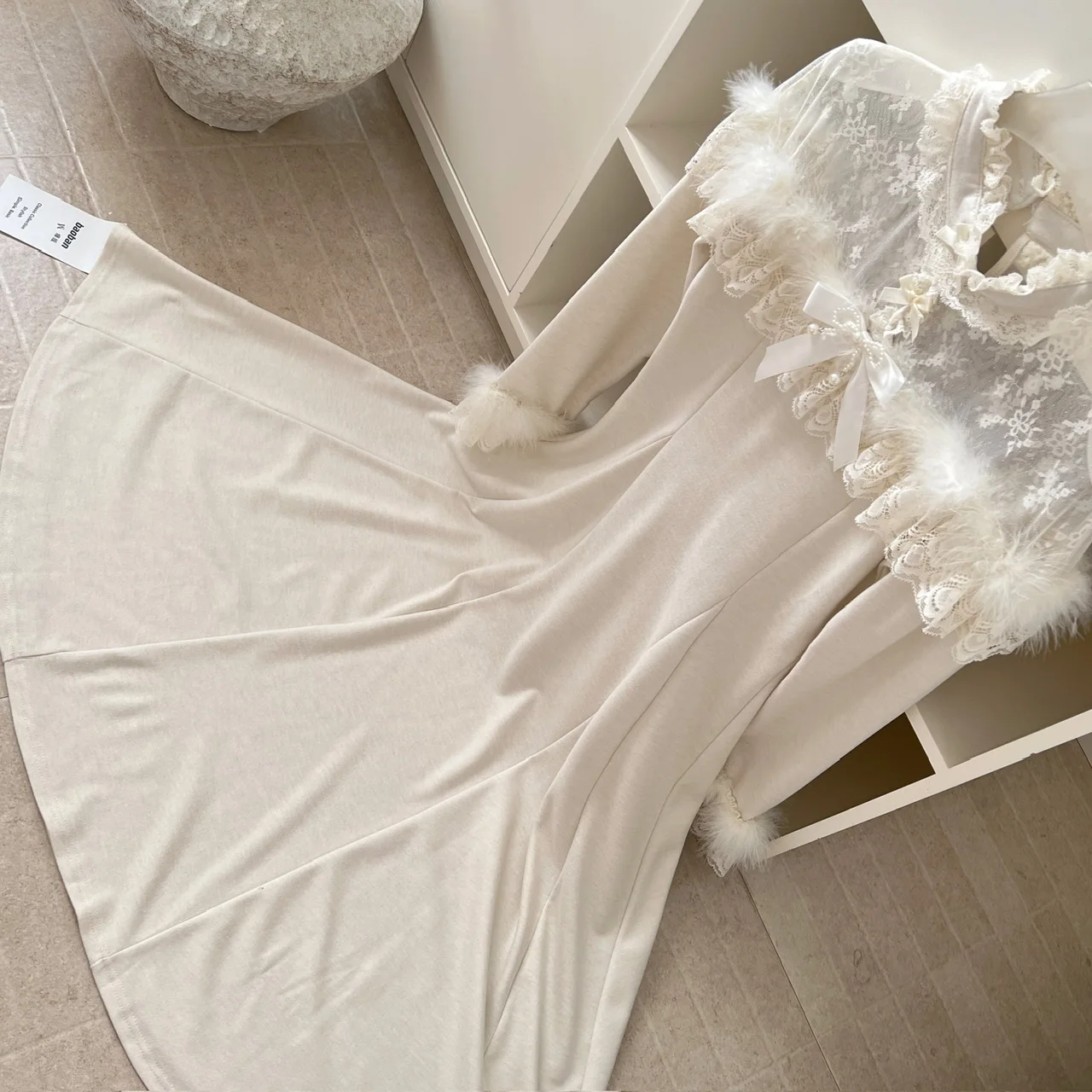 الخريف الفرنسية الصلبة فستان أنيق المرأة الوقوف طوق شير مقوس دانتيل الديكور أكتاف فستان الحفلات سليم صالح شيك ثوب مسائي #4