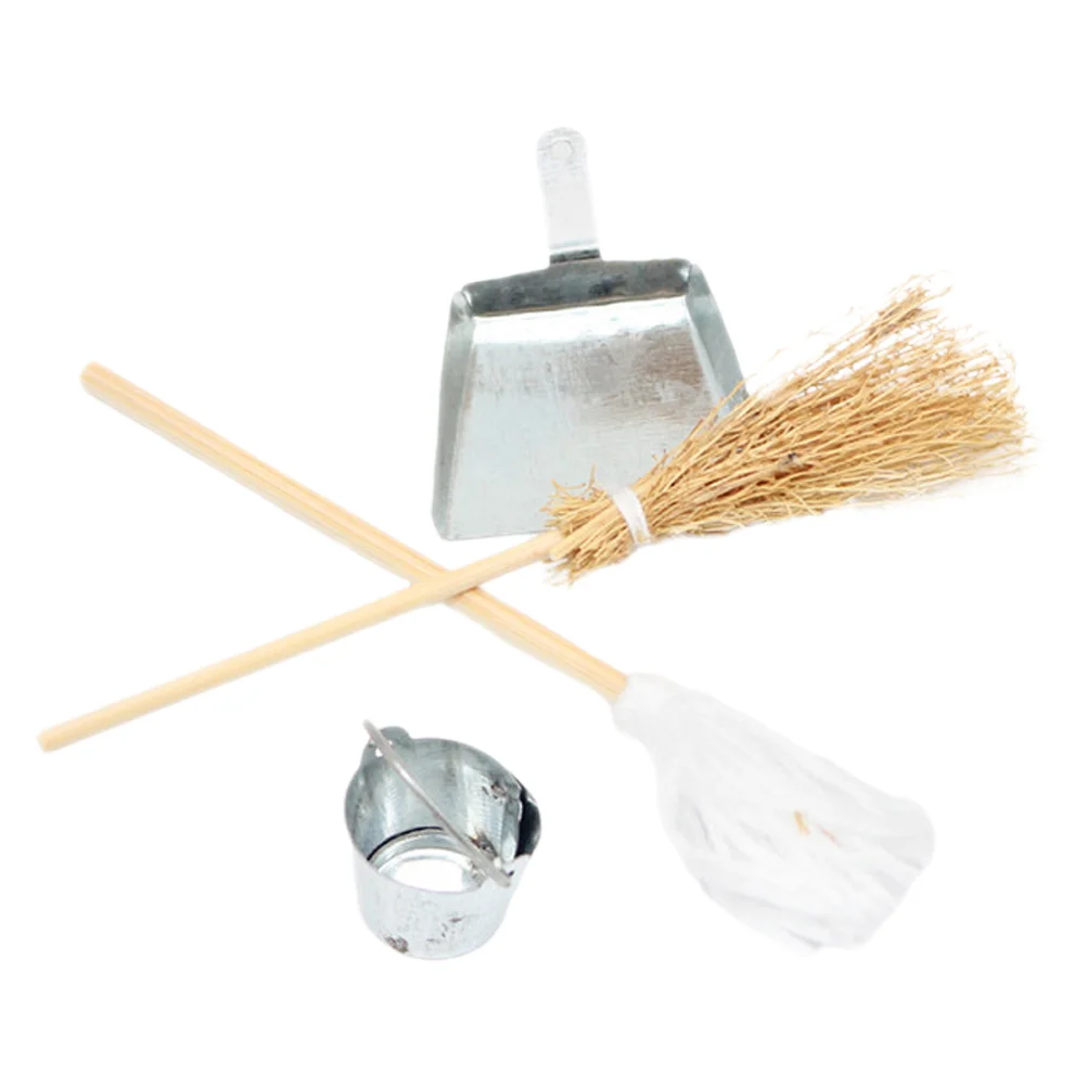 1 Set Dolls House Cleaning Kit Dollhouse Mop Dustpan Mini Bucket Broom Cleaning Tools Dolls Cleaning Kit