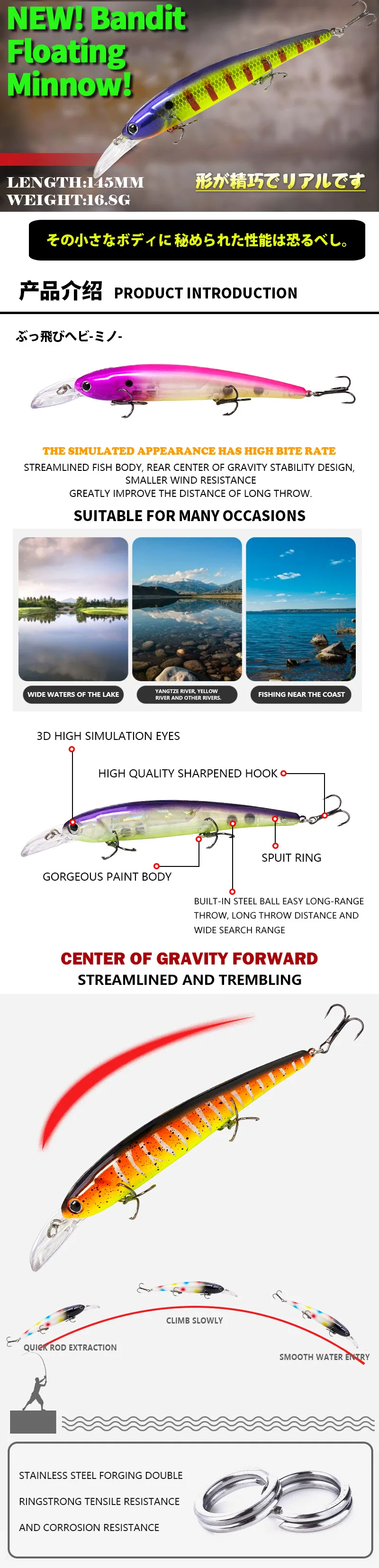 14,5 cm/16,8 g DEEP WALLEYE Trolling-Angelköder Wobbler Schwimmender Crankbait Minnow Bass Pike Köder Tiefe 3-8M Angelzubehör – Detail 9
