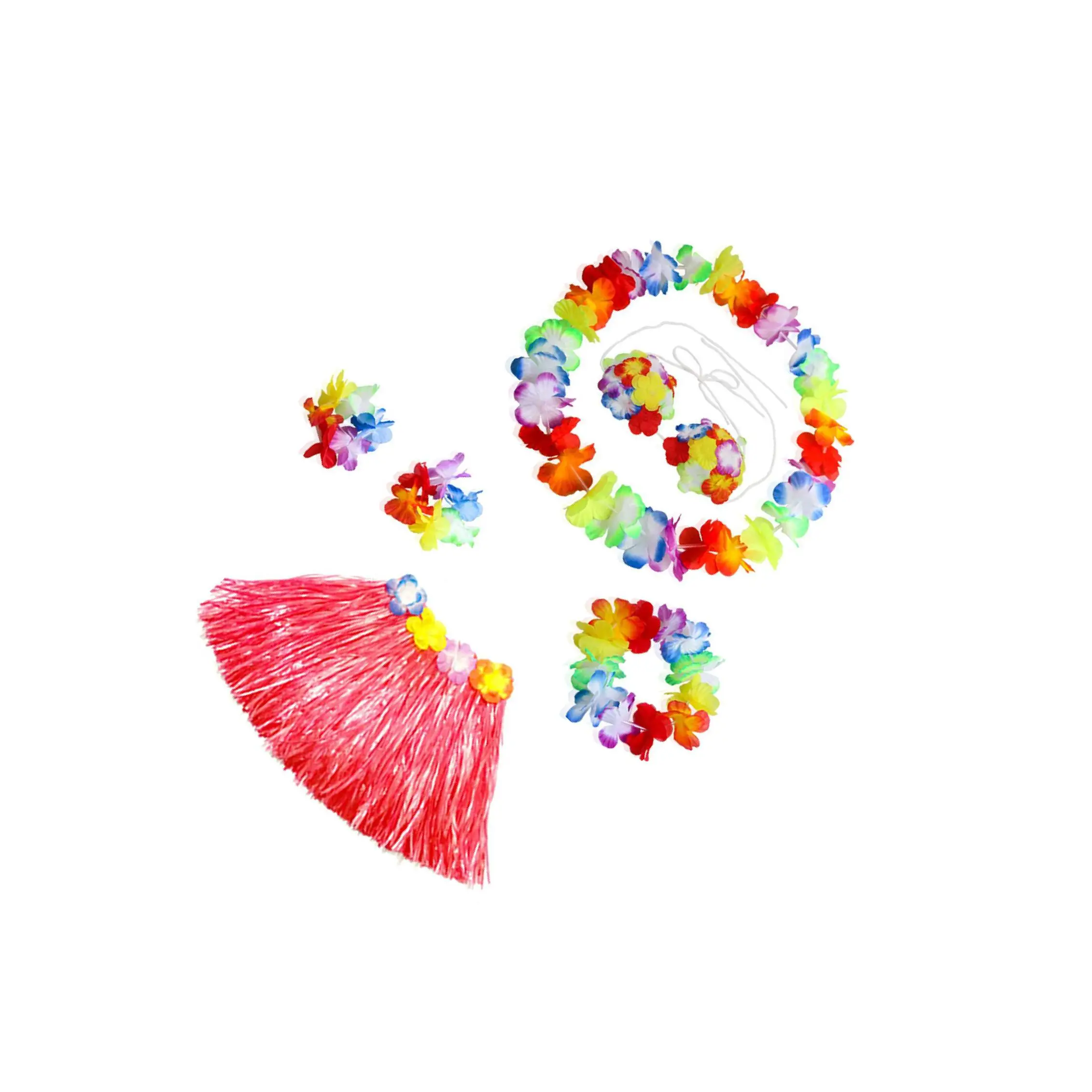 5x Hawaiiaanse rok Raffia rok ketting en hoofdband outfit kostuum set roklengte 40cm