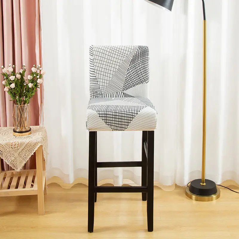 Elastic Anti-Slip  Bar Stool Cover Easy Removable High Bench Sheath Short Backrest Can Be Used for Restaurant Banquet Wedding