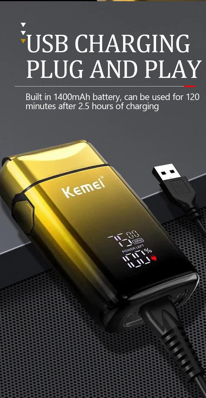 Kemei TX10 Elektrorasierer Haar wiederaufladbarer Bartfolienrasierer für Männer Glatze Rasieren für Männer Maschine – Detail 4