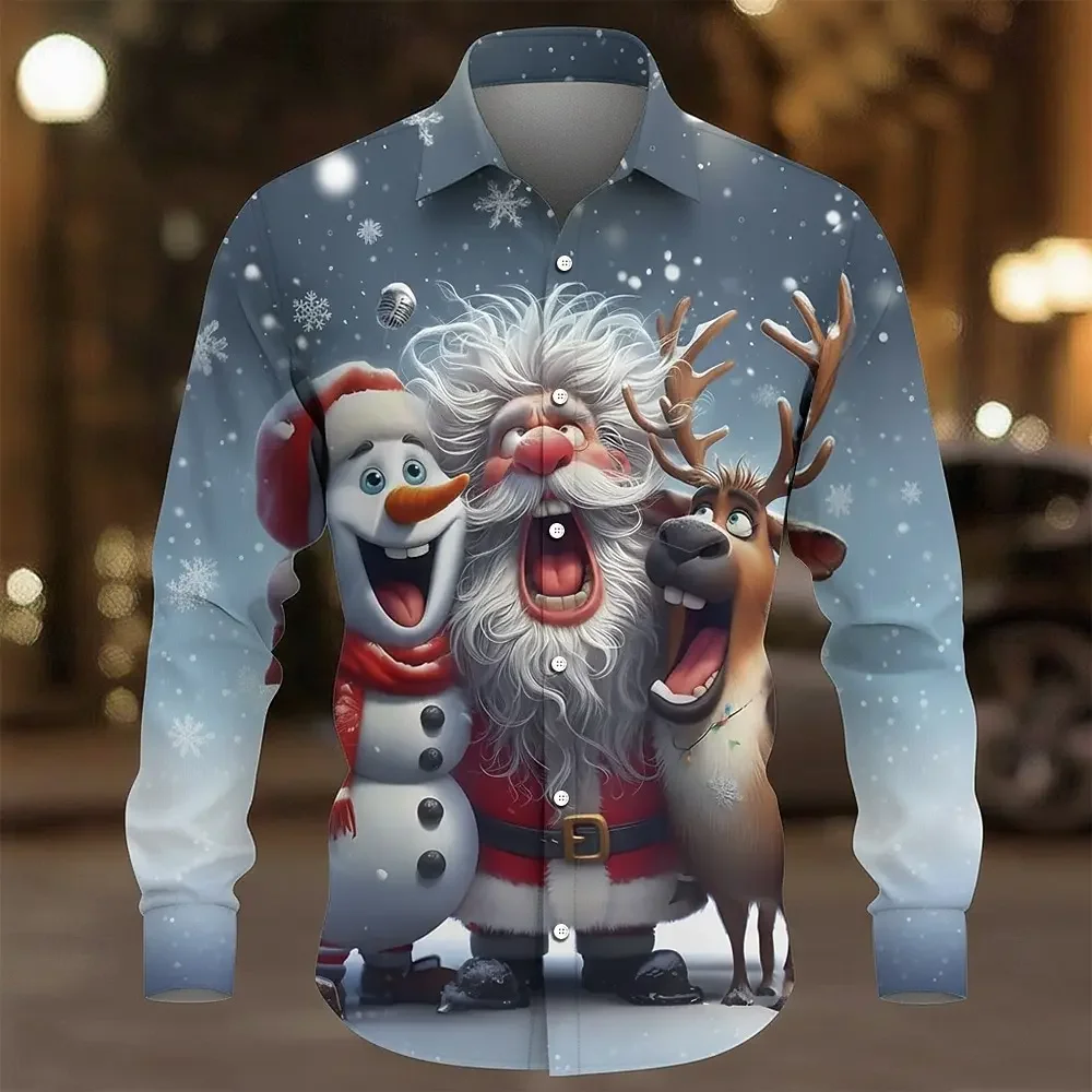 Men's Christmas Santa Claus Snowman Reindeer Shirt Button Up Shirt Long Sleeve Funny Outdoor Holiday Spring Fall Turndown Shirts