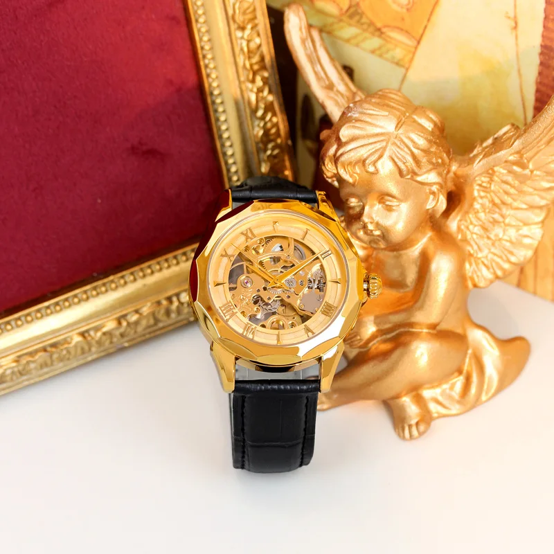 A men's black leather belt minimalist versatile digital display edge full-automatic mechanical watch