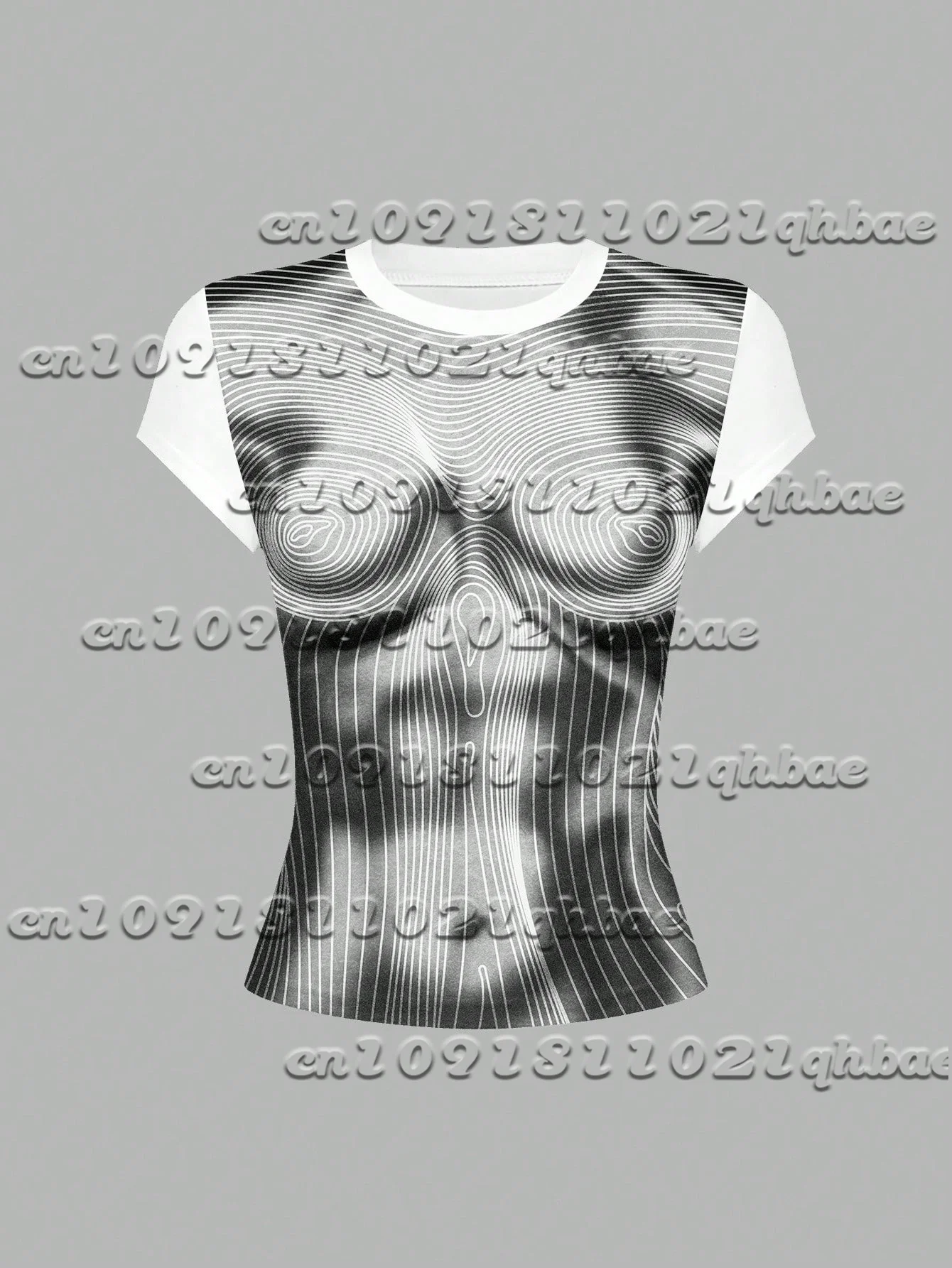 

Women's Round Neck Short Sleeved T-Shirt Sexy Body Print Summer Loose And Fashionable Hot Selling T-Shirt Casual Oversized Top