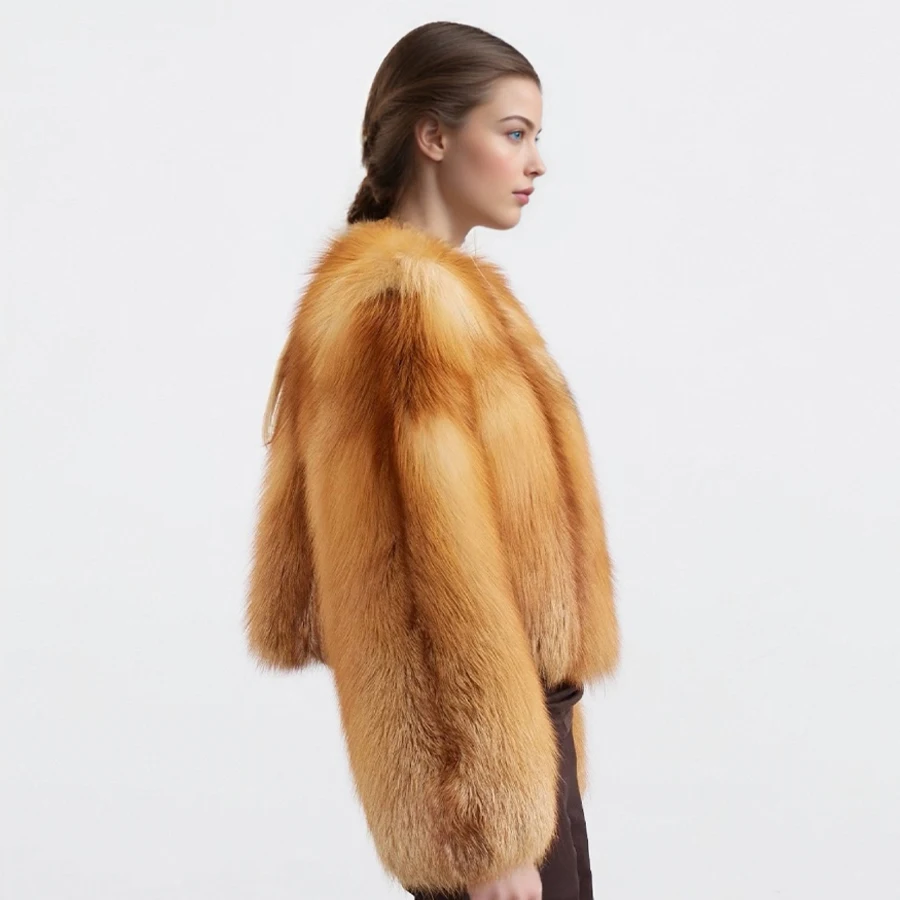 Collarless Red Fox Fur Coat Short Natural Full Skin Fur Coat Real Fox Fur Petite Jacket Best Selling Women's Winter Jacket