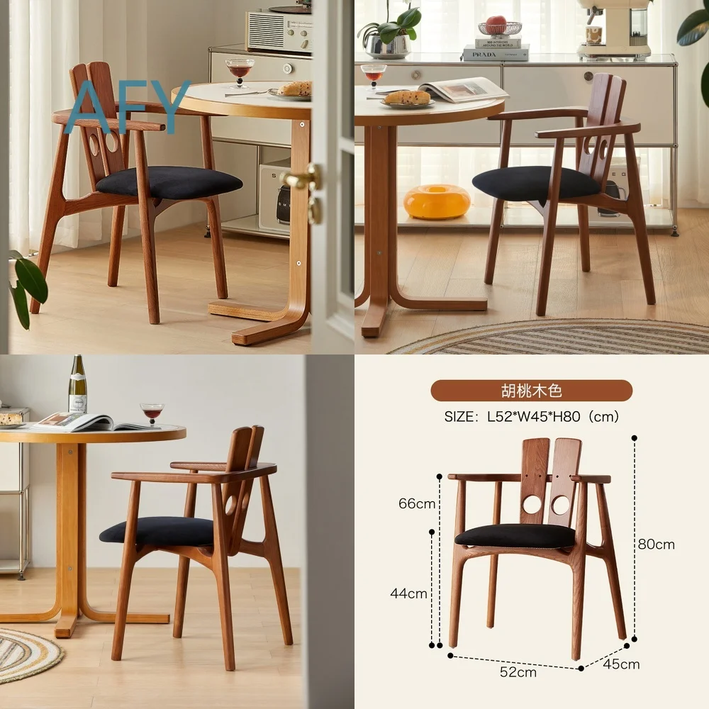 New Chinese Style Dining Chair for Modern Villa Large Space Retro Solid Wood Home Furniture Mid Century Design Seat